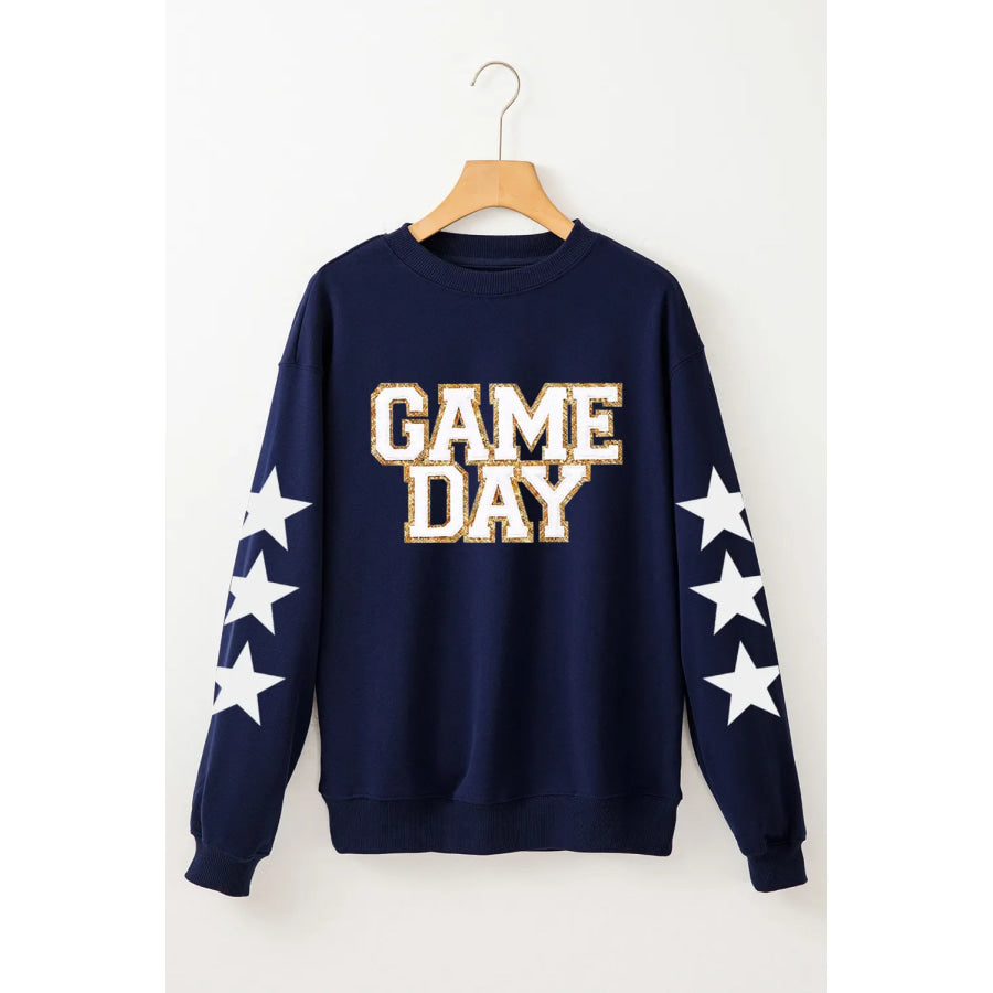 GAME DAY Star Round Neck Long Sleeve Sweatshirt Apparel and Accessories