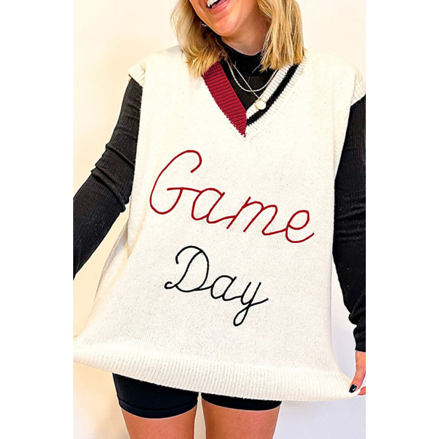 GAME DAY V-Neck Sweater Vest White / S Apparel and Accessories