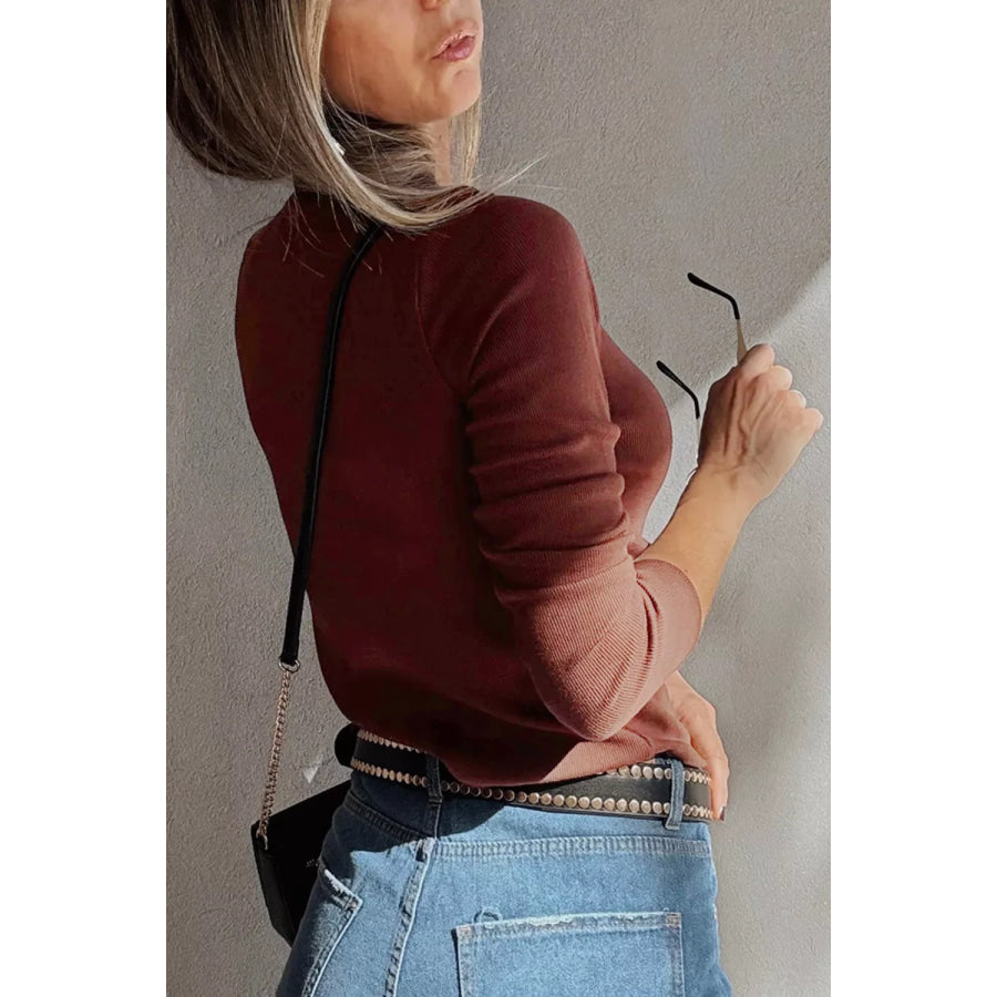 Gathered Bust Square Neck Ribbed Fit Long Sleeve Top Apparel and Accessories