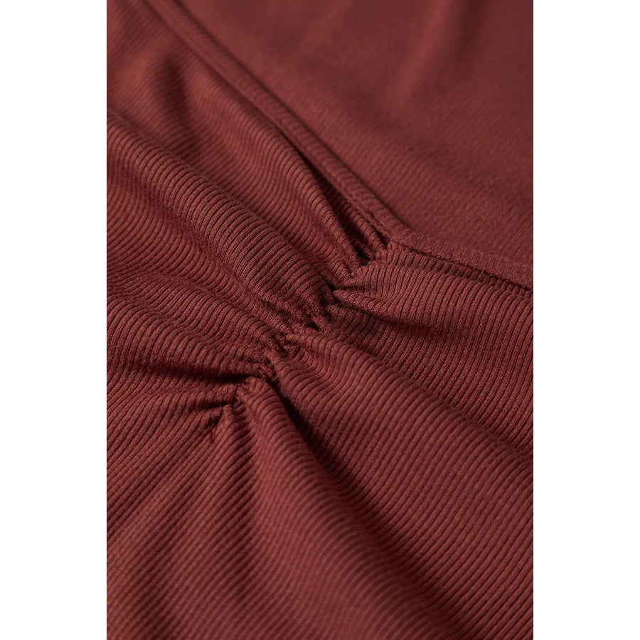 Gathered Bust Square Neck Ribbed Fit Long Sleeve Top Apparel and Accessories
