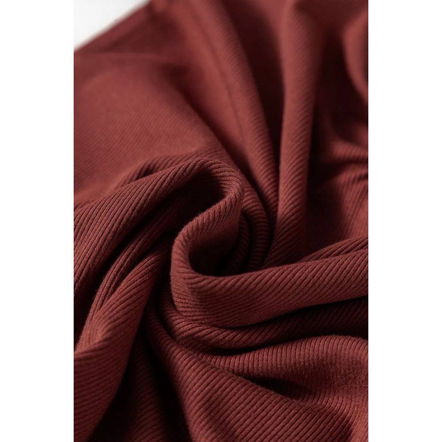 Gathered Bust Square Neck Ribbed Fit Long Sleeve Top Apparel and Accessories