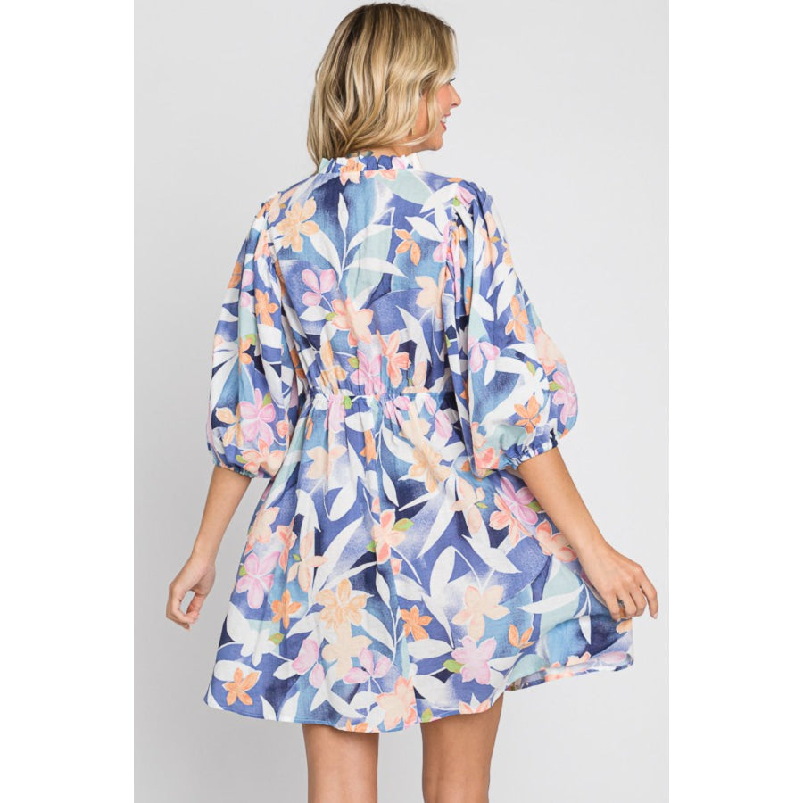 GeeGee Floral Print Mini Dress Blue Multi / S Apparel and Accessories