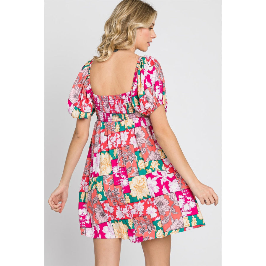 GeeGee Floral Ruff Sleeve Mini Dress Fuchsia / S Apparel and Accessories