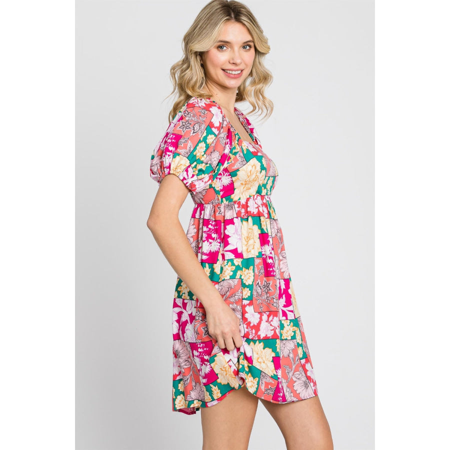 GeeGee Floral Ruff Sleeve Mini Dress Apparel and Accessories