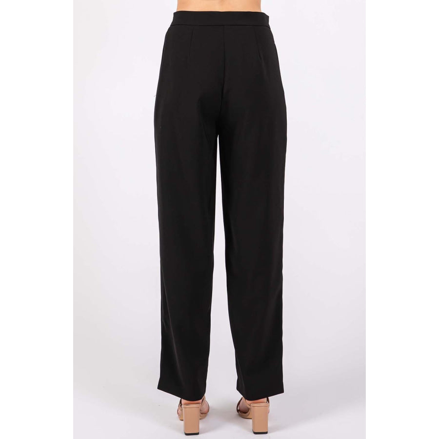 GeeGee High - Waisted Pleated Pants Black / S Apparel and Accessories