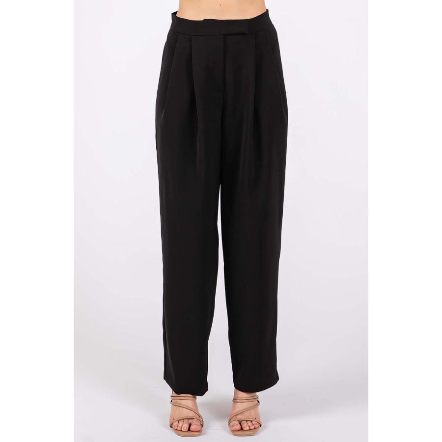 GeeGee High - Waisted Pleated Pants Black / S Apparel and Accessories