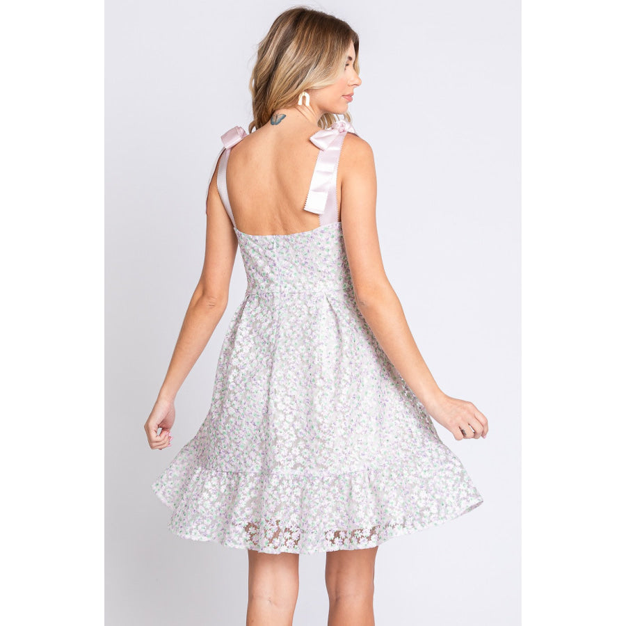 GeeGee Mesh Floral Embroidered Sleeveless Dress Lavender/Mint / S Apparel and Accessories