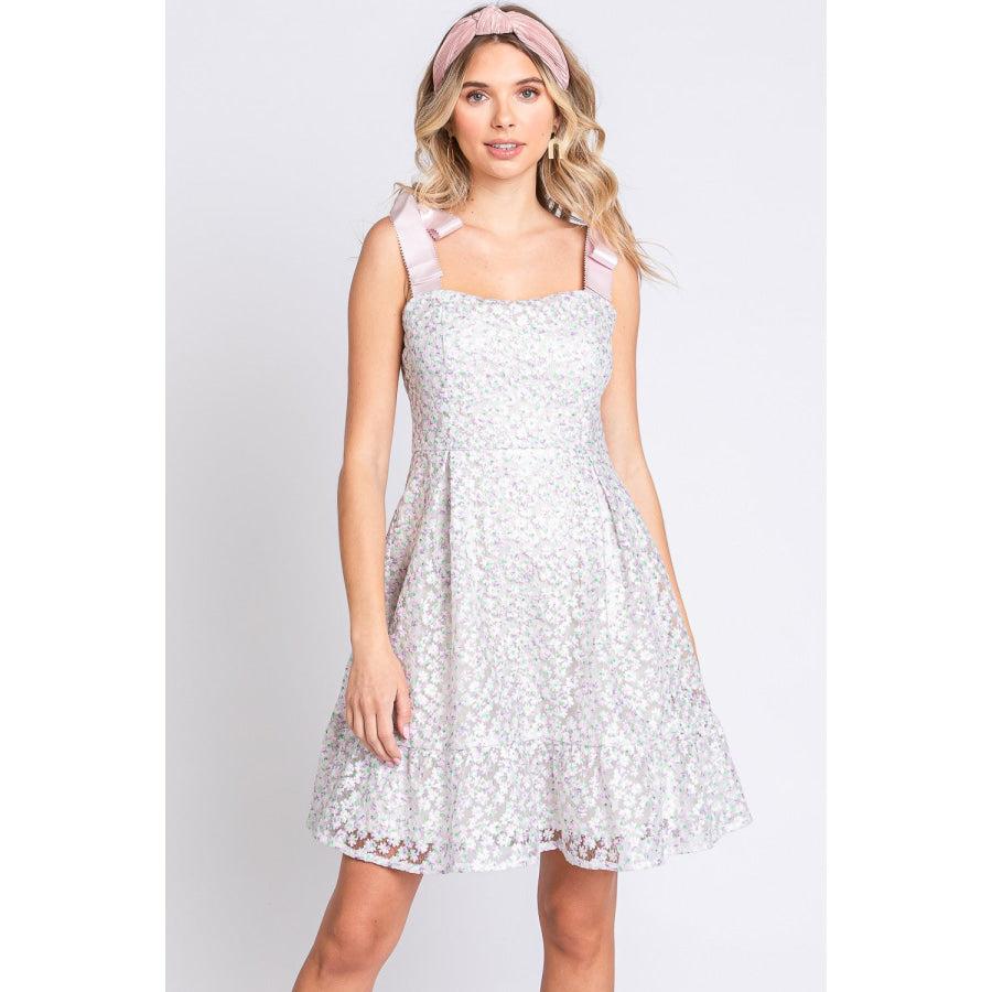 GeeGee Mesh Floral Embroidered Sleeveless Dress Lavender/Mint / S Apparel and Accessories