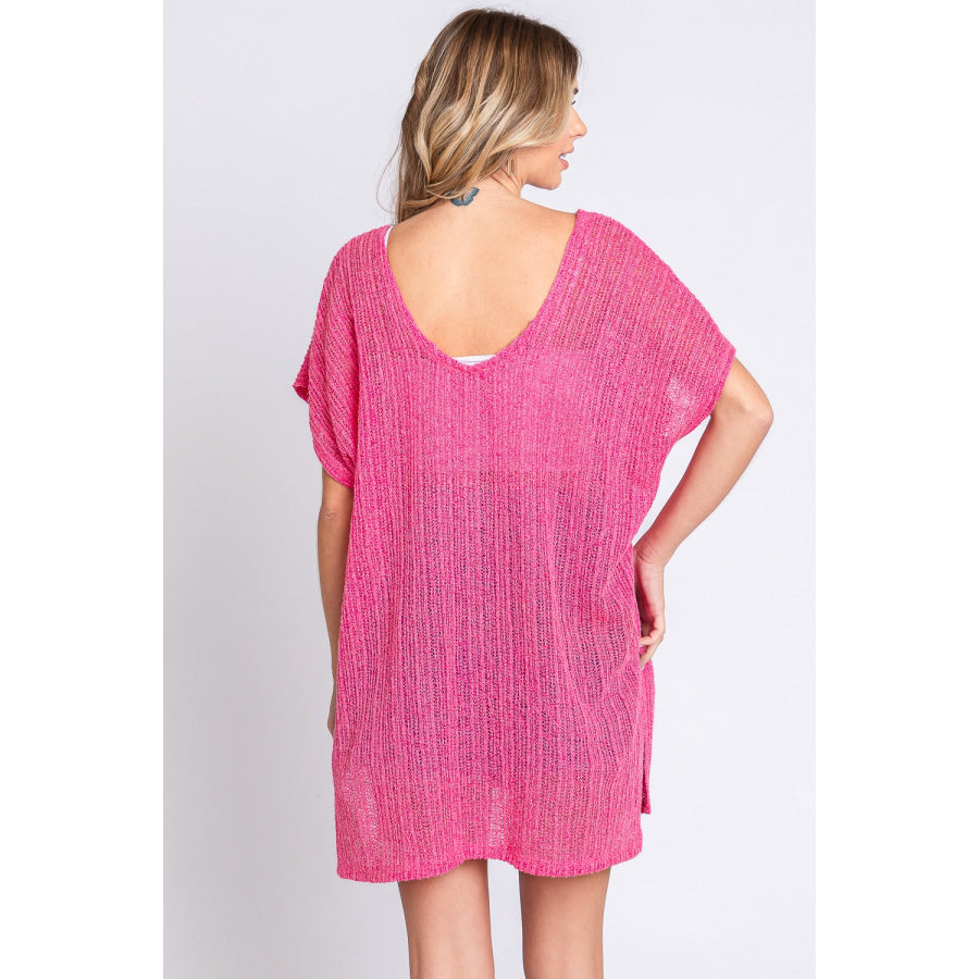 GeeGee Short Sleeve Side Slit Knit Cover Up Dress Apparel and Accessories