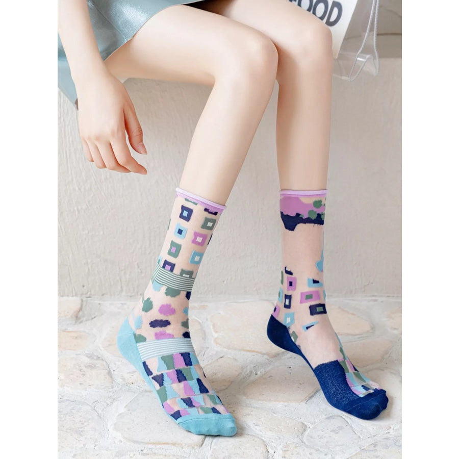 Geometric Abstract Print Socks Pastel Blue / One Size Apparel and Accessories
