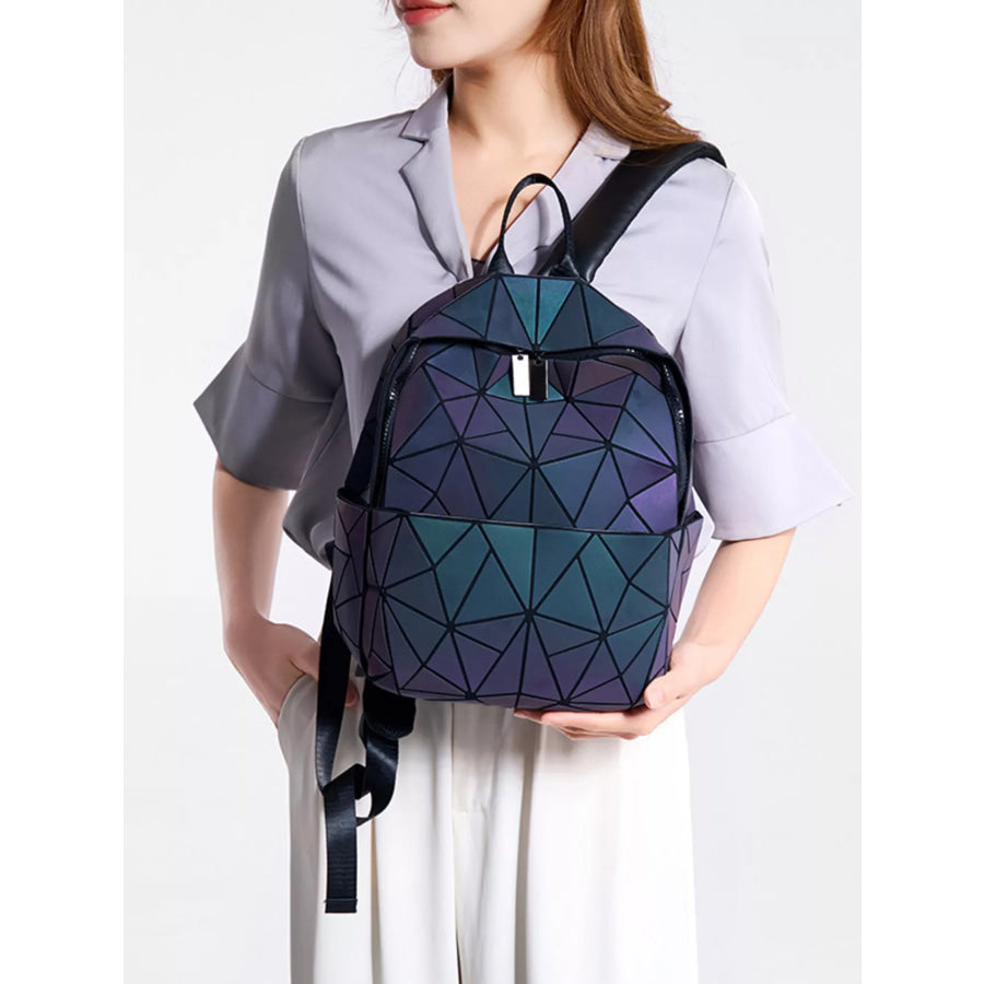 Geometric Adjustable Straps Backpack Bag Black Forest / One Size Apparel and Accessories