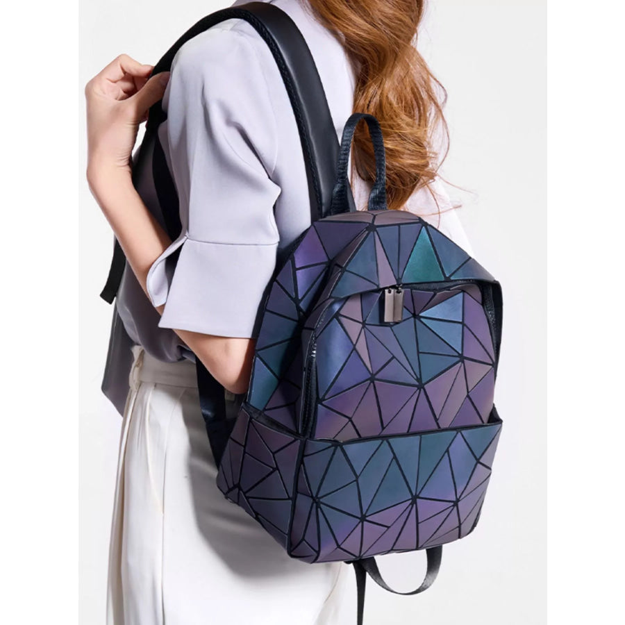 Geometric Adjustable Straps Backpack Bag Black Forest / One Size Apparel and Accessories