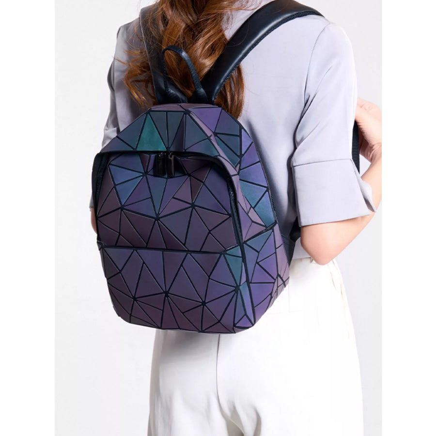 Geometric Adjustable Straps Backpack Bag Black Forest / One Size Apparel and Accessories