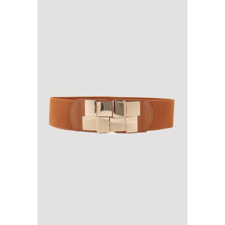 Geometric Buckle Elastic Wide Belt Ochre / One Size