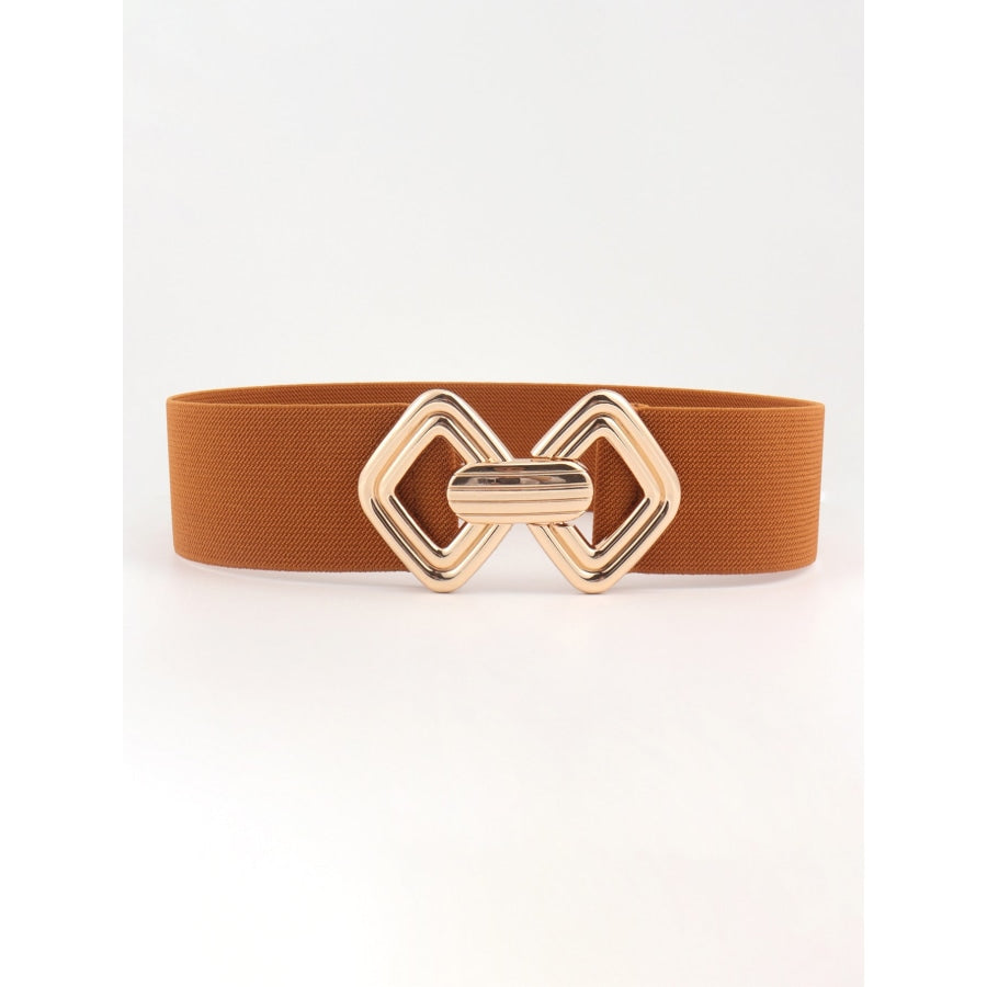 Geometric Buckle Elastic Wide Belt Ochre / One Size