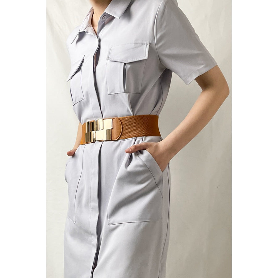 Geometric Buckle Elastic Wide Belt