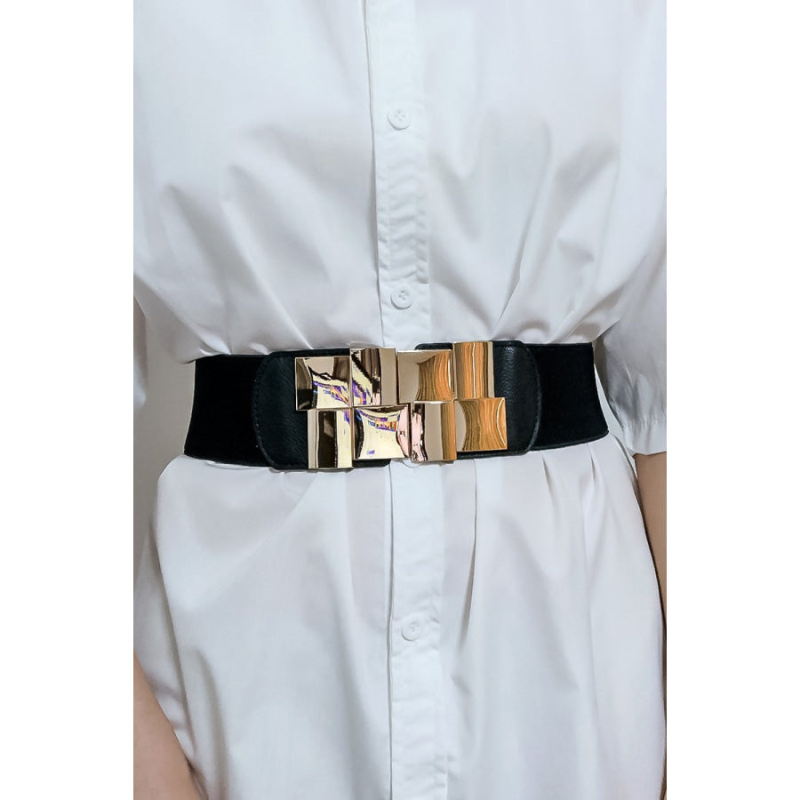 Geometric Buckle Elastic Wide Belt