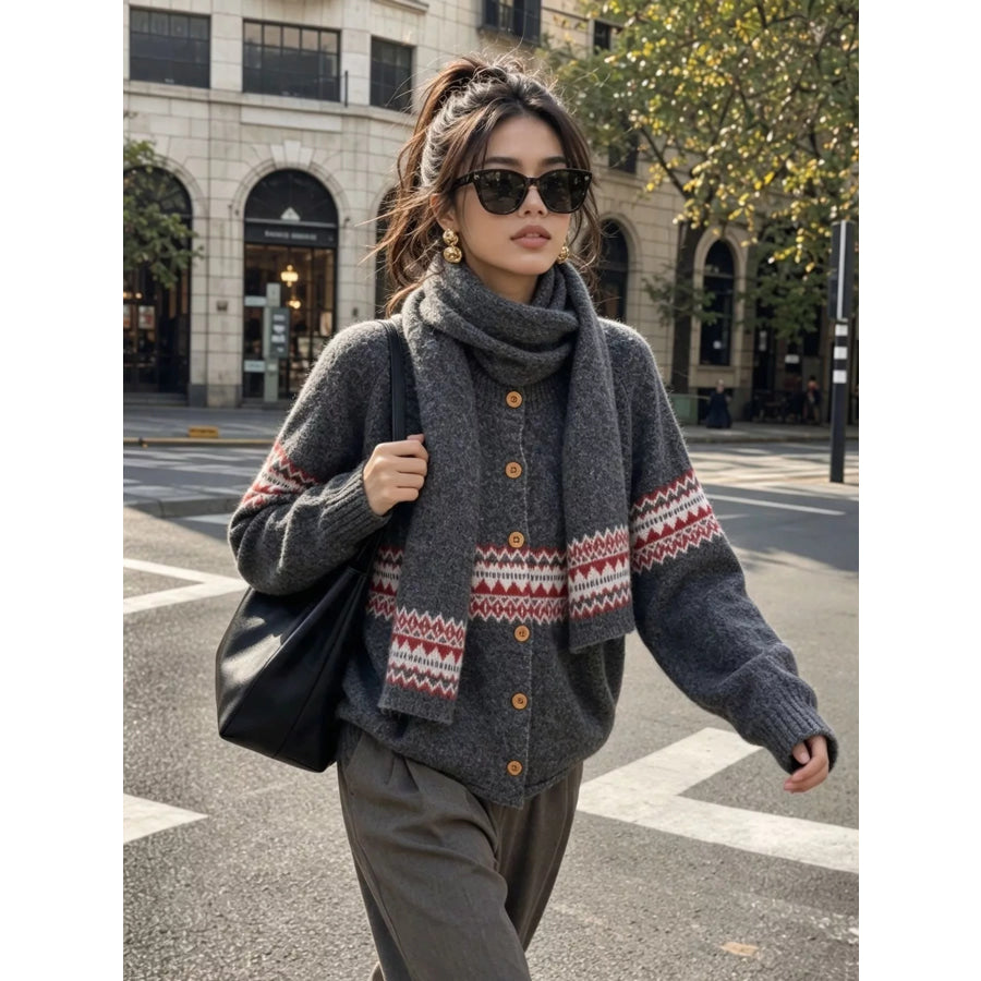 Geometric Button Down Knit Cardigan Apparel and Accessories