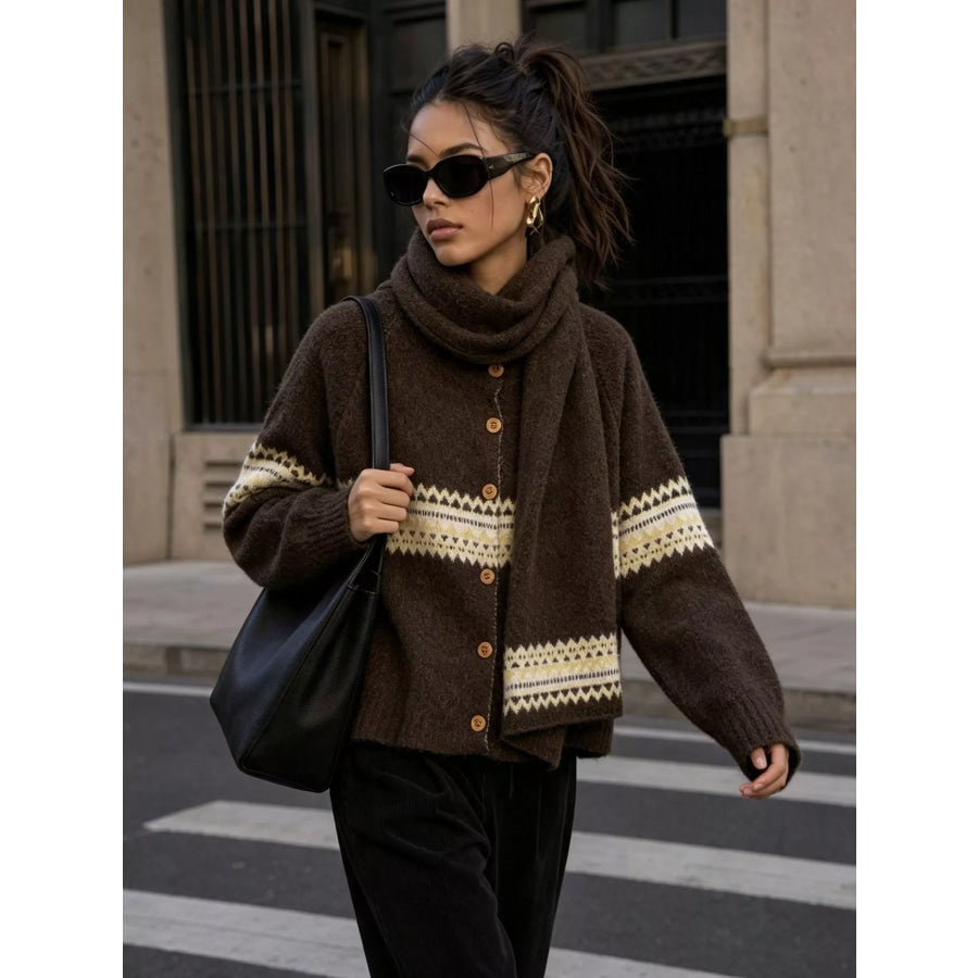 Geometric Button Down Knit Cardigan Apparel and Accessories