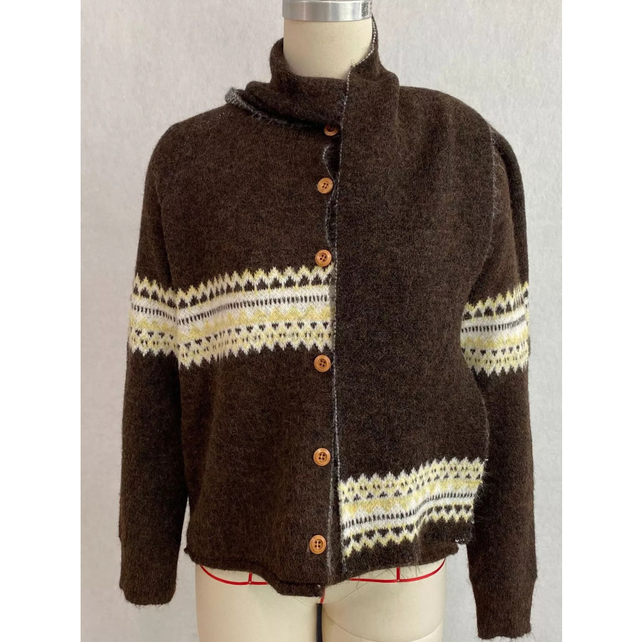 Geometric Button Down Knit Cardigan Apparel and Accessories