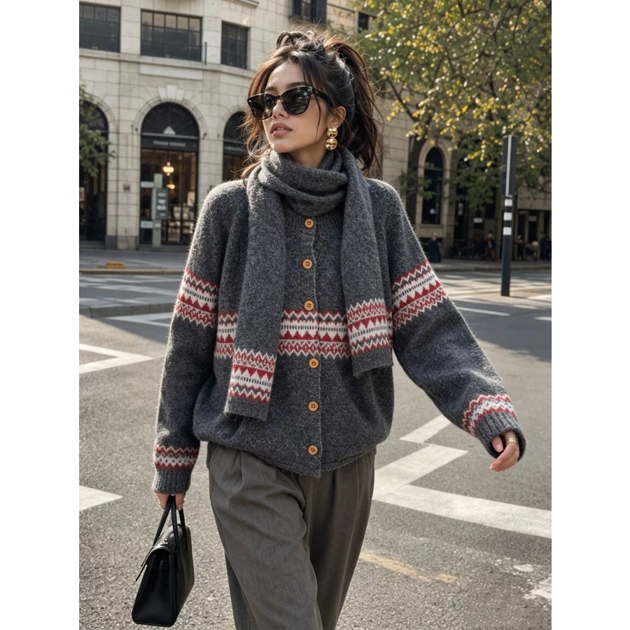 Geometric Button Down Knit Cardigan Apparel and Accessories