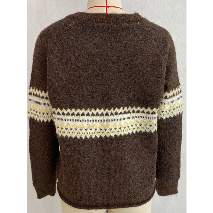 Geometric Button Down Knit Cardigan Apparel and Accessories
