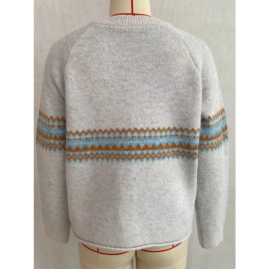 Geometric Button Down Knit Cardigan Apparel and Accessories