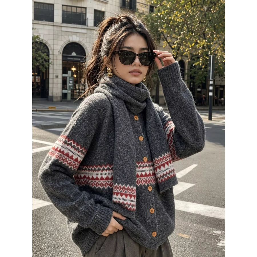 Geometric Button Down Knit Cardigan Apparel and Accessories