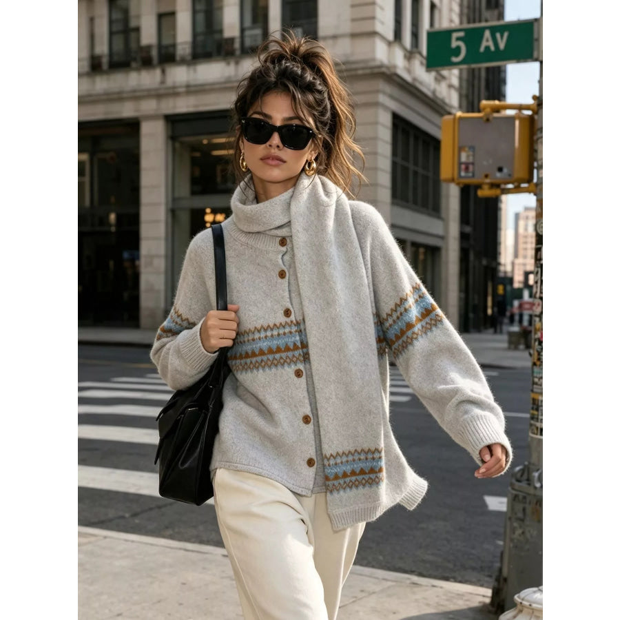 Geometric Button Down Knit Cardigan Apparel and Accessories