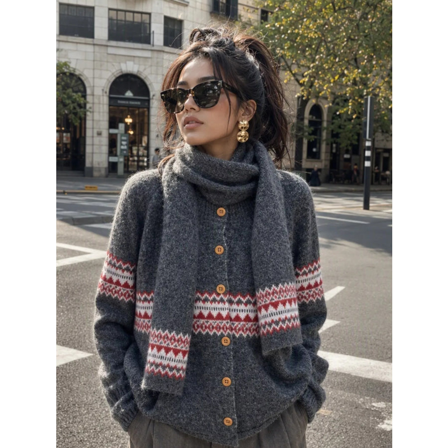 Geometric Button Down Knit Cardigan Apparel and Accessories
