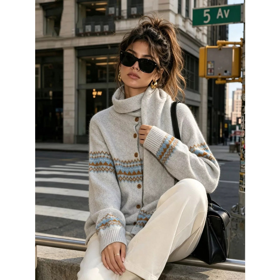Geometric Button Down Knit Cardigan Apparel and Accessories