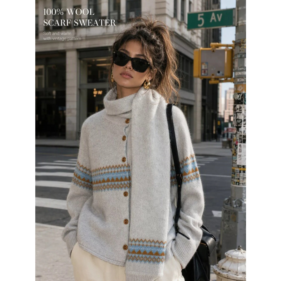 Geometric Button Down Knit Cardigan Apparel and Accessories