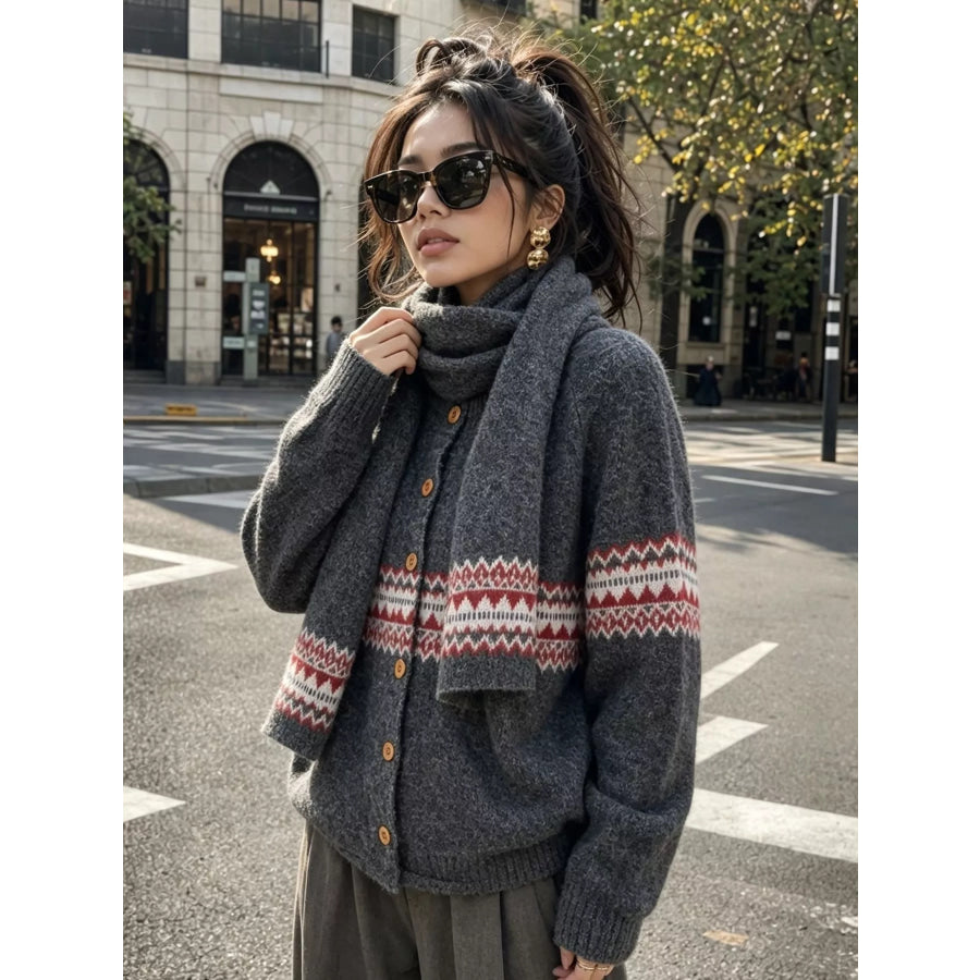 Geometric Button Down Knit Cardigan Apparel and Accessories