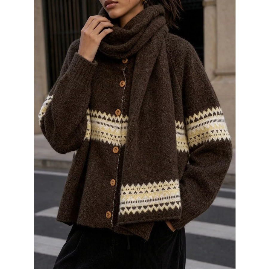Geometric Button Down Knit Cardigan Apparel and Accessories