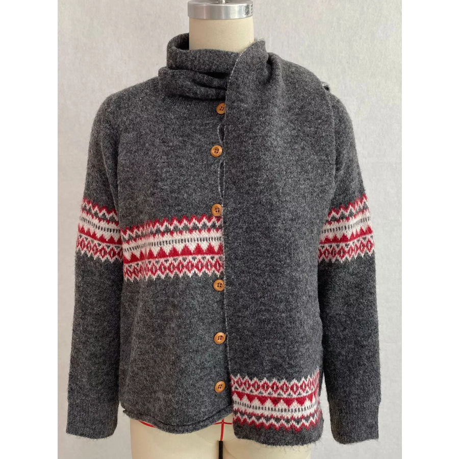 Geometric Button Down Knit Cardigan Apparel and Accessories