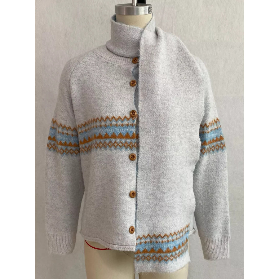 Geometric Button Down Knit Cardigan Apparel and Accessories