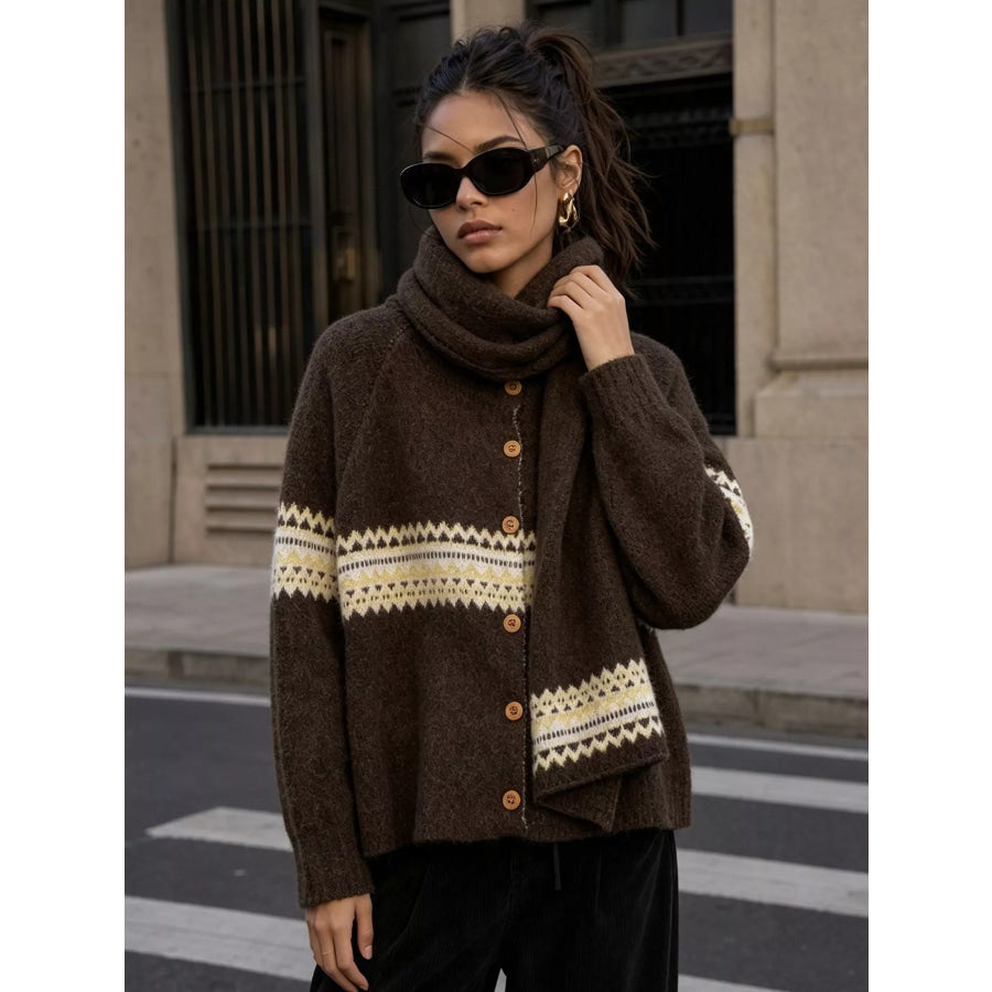 Geometric Button Down Knit Cardigan Apparel and Accessories