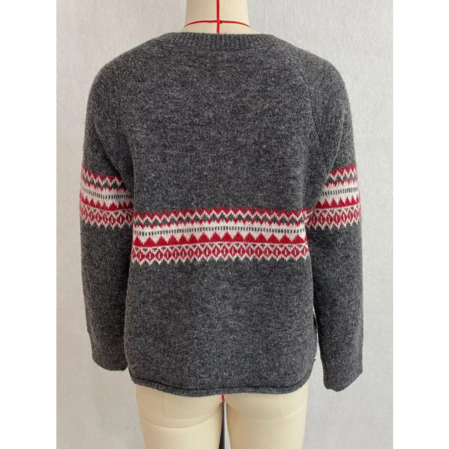 Geometric Button Down Knit Cardigan Apparel and Accessories