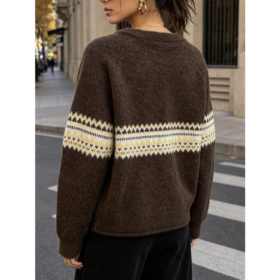 Geometric Button Down Knit Cardigan Apparel and Accessories