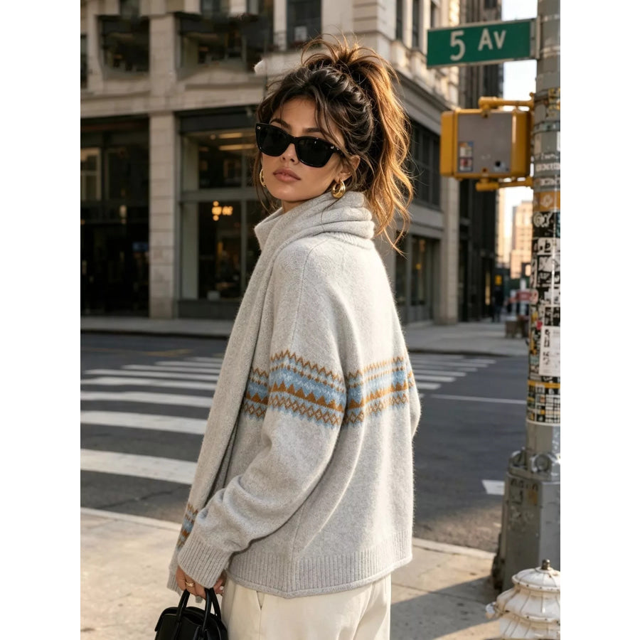 Geometric Button Down Knit Cardigan Apparel and Accessories