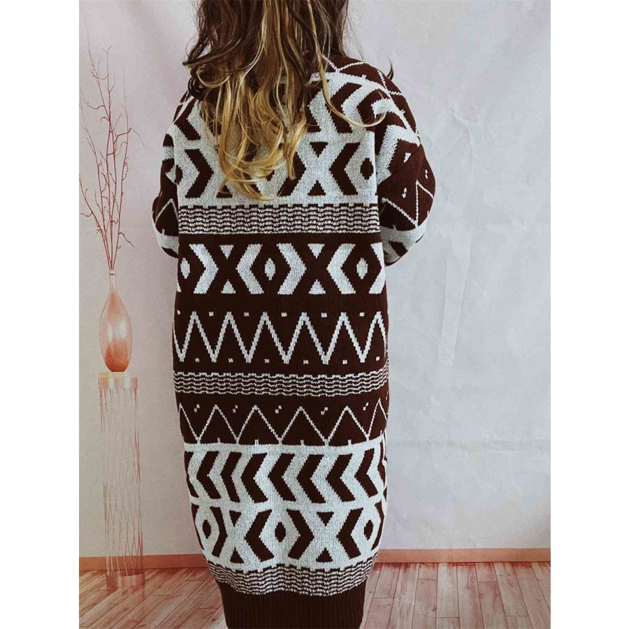 Geometric Button Front Longline Cardigan