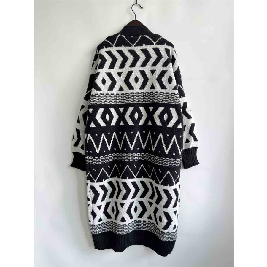 Geometric Button Front Longline Cardigan