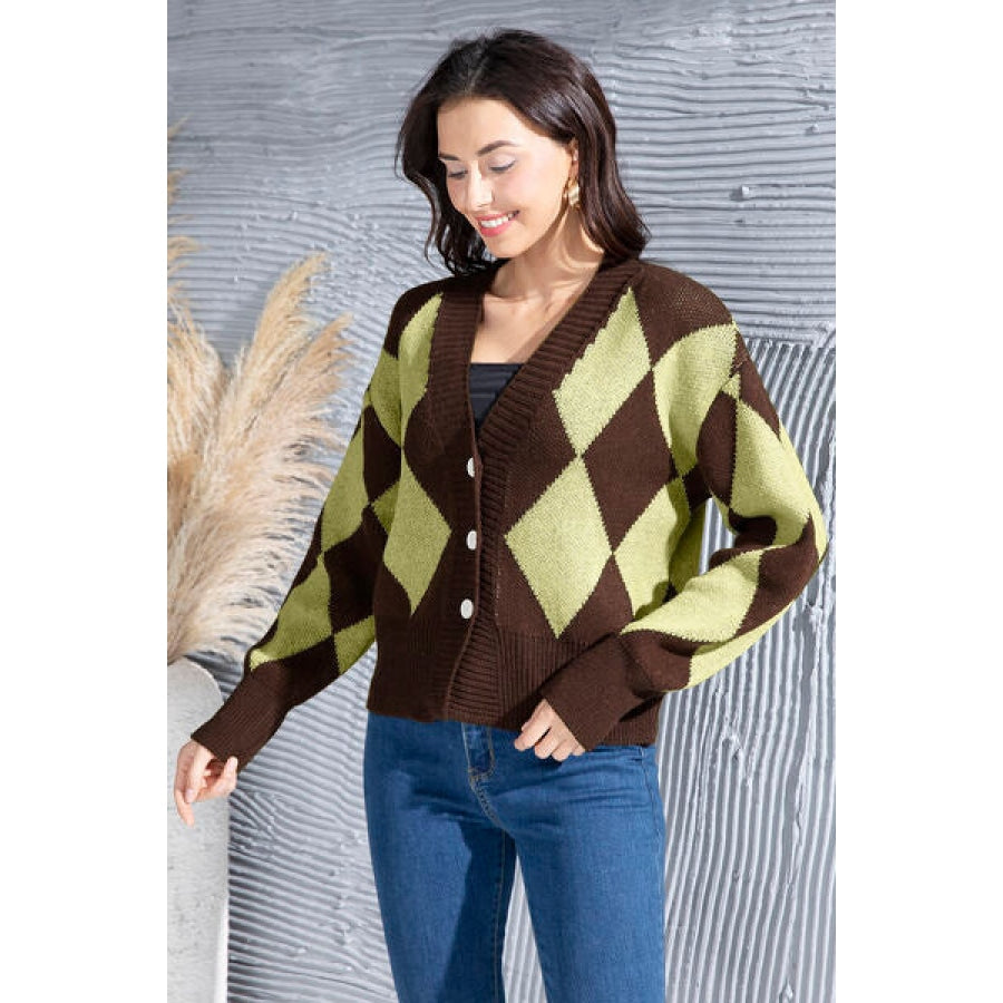 Geometric Button Up Dropped Shoulder Cardigan Clothing