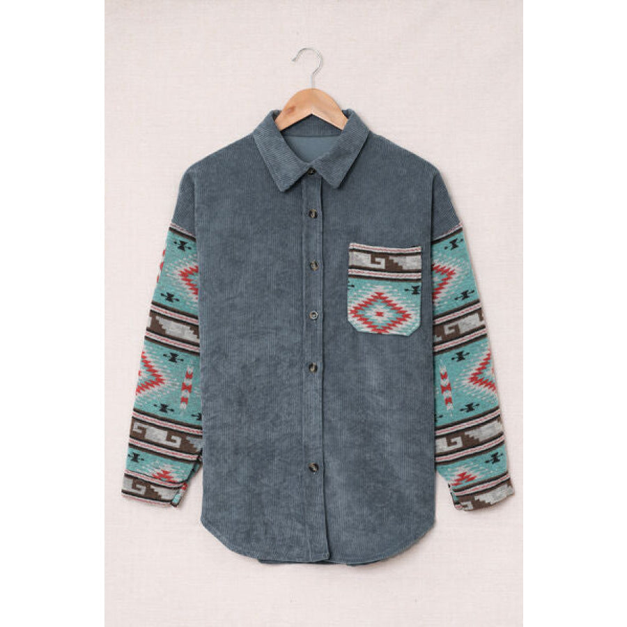 Geometric Button Up Dropped Shoulder Jacket Apparel and Accessories