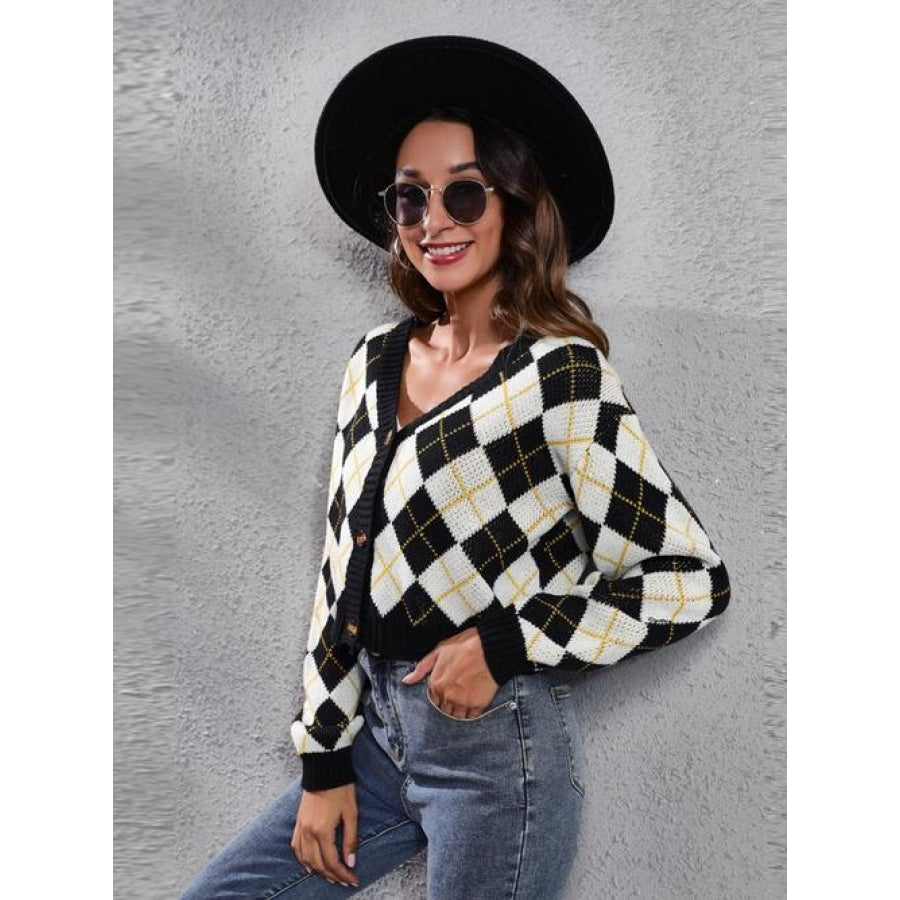 Geometric Button Up Long Sleeve Cardigan Shirts &amp; Tops