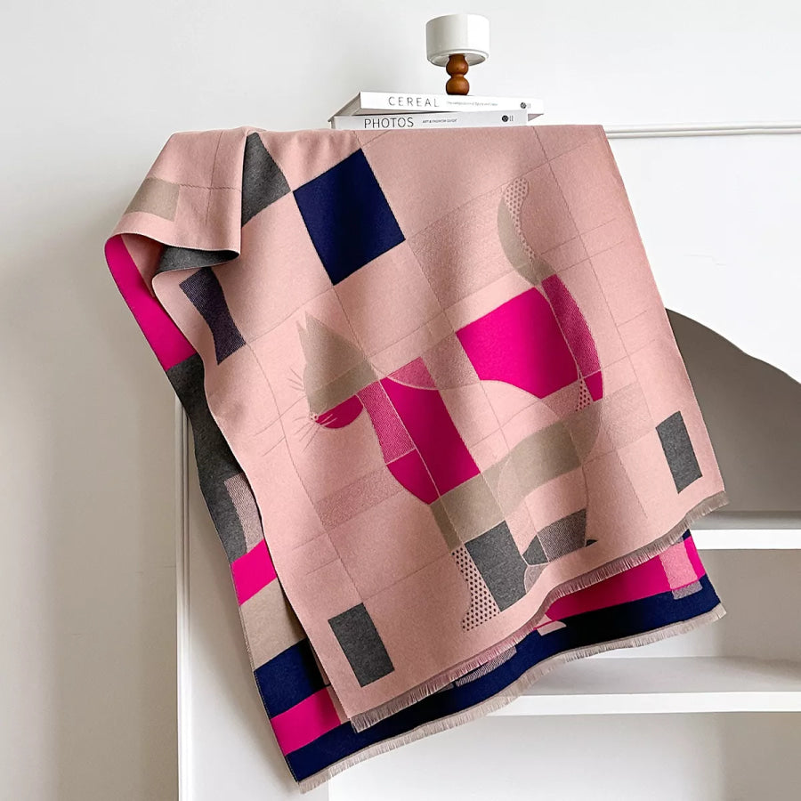 Geometric Cat Print Soft Scarf Blush Pink / One Size Apparel and Accessories