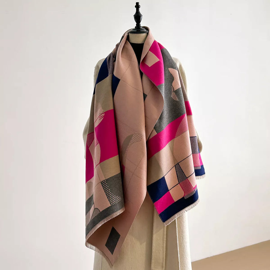 Geometric Cat Print Soft Scarf Blush Pink / One Size Apparel and Accessories