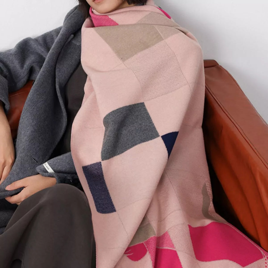 Geometric Cat Print Soft Scarf Blush Pink / One Size Apparel and Accessories