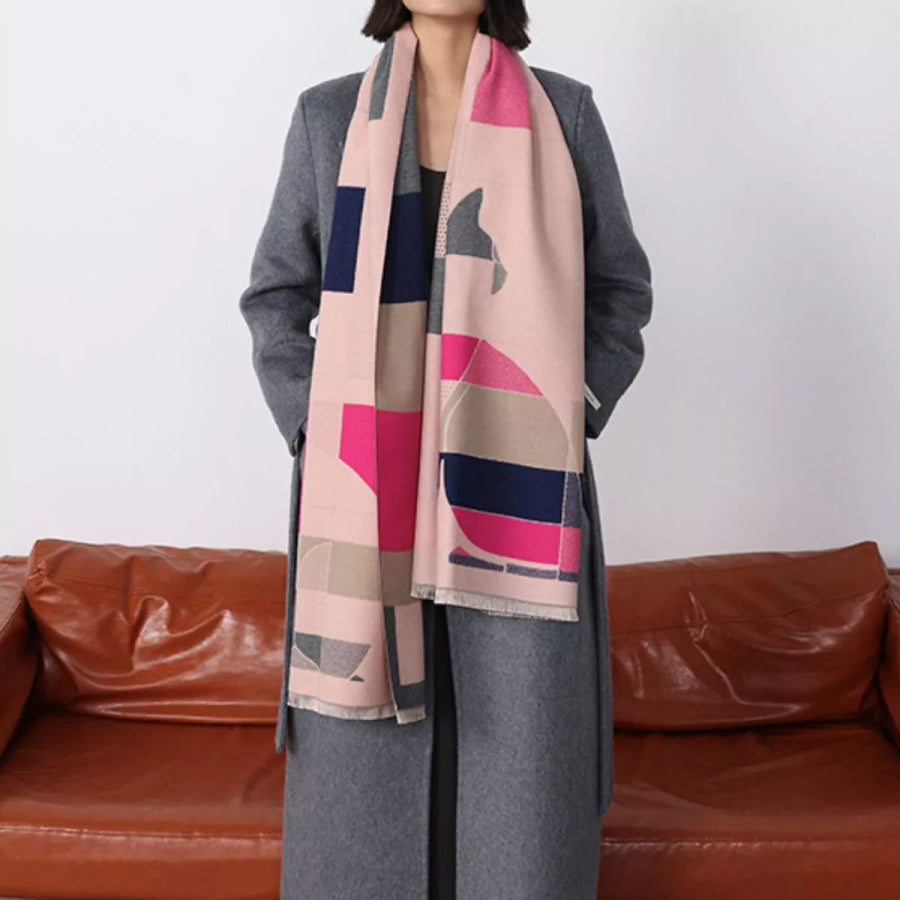 Geometric Cat Print Soft Scarf Blush Pink / One Size Apparel and Accessories