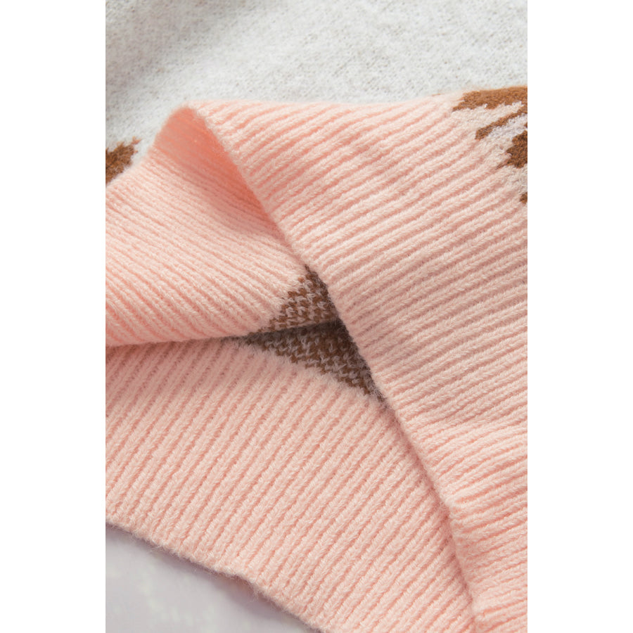 Geometric Contrast Round Neck Long Sleeve Sweater Apparel and Accessories